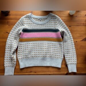 Madewell Striped Crewneck Sweater in Ivory with Pink, Mustard & Dark Green Bands